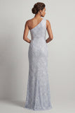 Vestido largo de sirena de un hombro azul polvoriento con abertura