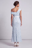 Vestido midi de madre de la novia de un hombro azul polvoriento sirena