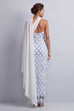 Vestido midi de madre de la novia de un hombro con lentejuelas azul claro sirena