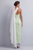 Vestido midi de madre de la novia de un hombro con lentejuelas azul claro sirena