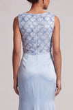 Vestido largo de madre de la novia azul celeste con lentejuelas de sirena