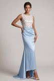 Vestido largo de madre de la novia azul celeste con lentejuelas de sirena