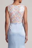 Vestido largo de madre de la novia azul celeste con lentejuelas de sirena