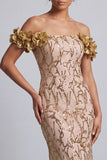Vestido midi de sirena de hombros descubiertos Vestido de madre de la novia con flores 3D
