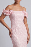 Vestido midi de sirena de hombros descubiertos Vestido de madre de la novia con flores 3D