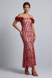 Vestido midi de sirena de hombros descubiertos Vestido de madre de la novia con flores 3D