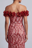 Vestido midi de sirena de hombros descubiertos Vestido de madre de la novia con flores 3D