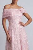 Lentejuelas A-Line de Rojo Fuera de Hombro Vestido Midi Madre de la Novia