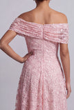 Lentejuelas A-Line de Rojo Fuera de Hombro Vestido Midi Madre de la Novia