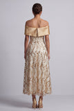 Vestido midi de madre de la novia A-line Red Off the Shoulder con lentejuelas
