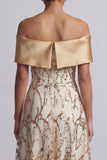 Vestido midi de madre de la novia A-line Red Off the Shoulder con lentejuelas