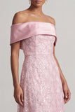 Vestido midi de madre de la novia A-line Red Off the Shoulder con lentejuelas