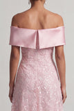 Vestido midi de madre de la novia A-line Red Off the Shoulder con lentejuelas
