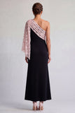 Vestido de sirena de un hombro midi negro y rojo con lentejuelas