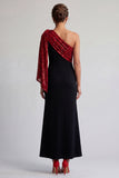 Vestido de sirena de un hombro midi negro y rojo con lentejuelas