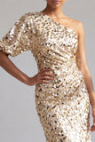 Camiseta de champán Sirena de un hombro Vestido Midi de Madre de la novia