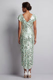 Vestido de la madre de la novia Midi Mother Of the Bride plata de plata de cuello en V con cuello en V