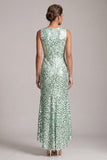 Vestido midi de Madre de la Novia asimétrico de cuello redondo de sirena verde brillante con lentejuelas
