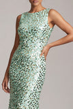 Vestido midi de Madre de la Novia asimétrico de cuello redondo de sirena verde brillante con lentejuelas