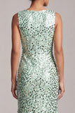 Vestido midi de Madre de la Novia asimétrico de cuello redondo de sirena verde brillante con lentejuelas
