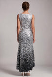 Vestido midi de Madre de la Novia asimétrico de cuello redondo de sirena verde brillante con lentejuelas