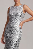 Vestido midi de Madre de la Novia asimétrico de cuello redondo de sirena verde brillante con lentejuelas