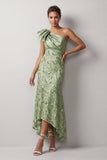 Melocotón Sirena de un hombro Vestido de lentejuelas asimétricas Midi Madre de la novia
