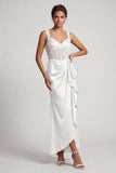 Corsé de Sirena Blanca, Lentejuelas Fruncidas, Vestido Midi Madre de la Novia con volantes