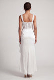 Corsé de Sirena Blanca, Lentejuelas Fruncidas, Vestido Midi Madre de la Novia con volantes