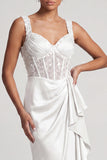 Corsé de Sirena Blanca, Lentejuelas Fruncidas, Vestido Midi Madre de la Novia con volantes