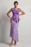 Vestido Midi de Madre de la Novia de Sirena Azul Asimétrico Floral Fruncido