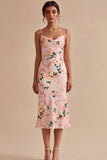 Vestido Midi de tirantes finos florales de sirena rosa