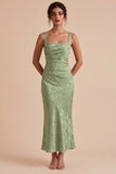 Vestido Midi Floral Estampado Estampado de Sirena Verde Claro Cuadrado