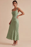 Vestido Midi Floral Estampado Estampado de Sirena Verde Claro Cuadrado