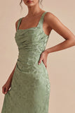 Vestido Midi Floral Estampado Estampado de Sirena Verde Claro Cuadrado