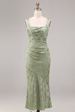 Vestido Midi Floral Estampado Estampado de Sirena Verde Claro Cuadrado