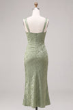 Vestido Midi Floral Estampado Estampado de Sirena Verde Claro Cuadrado