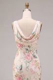Vestido midi de sirena con cuello de forma rosa blanca con cuello de capucha y abertura