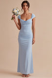 Vestido largo de cuello fruncido de sirena azul cielo