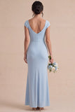 Vestido largo de cuello fruncido de sirena azul cielo