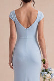Vestido largo de cuello fruncido de sirena azul cielo
