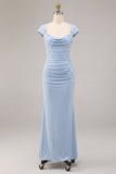 Vestido largo de cuello fruncido de sirena azul cielo