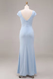 Vestido largo de cuello fruncido de sirena azul cielo