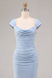 Vestido largo de cuello fruncido de sirena azul cielo