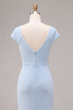 Vestido largo de cuello fruncido de sirena azul cielo