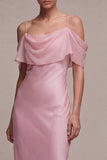 Vestido Midi sirena de chifón rosa oscuro con hombros fríos