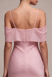 Vestido Midi sirena de chifón rosa oscuro con hombros fríos