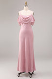 Vestido Midi sirena de chifón rosa oscuro con hombros fríos