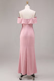 Vestido Midi sirena de chifón rosa oscuro con hombros fríos