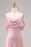 Vestido Midi sirena de chifón rosa oscuro con hombros fríos